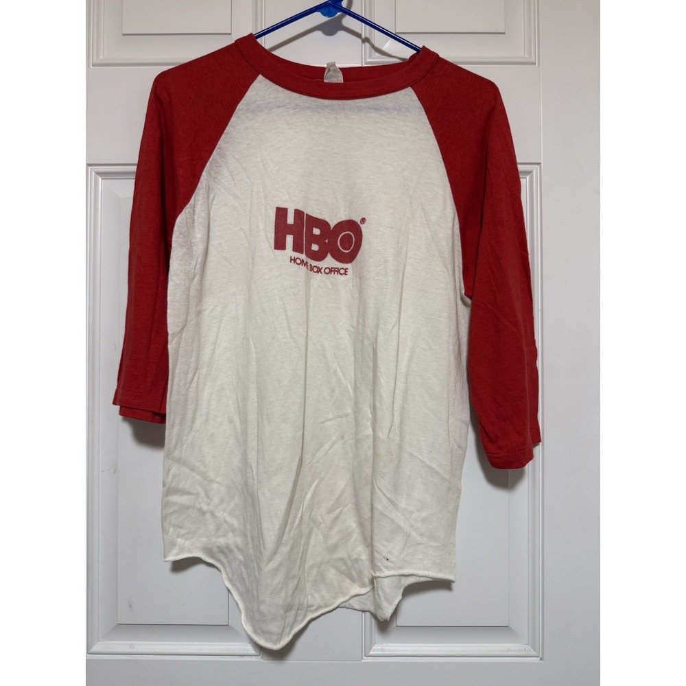 Vintage 70s 80s raglan t shirt HBO home box office tri tone original promo Large